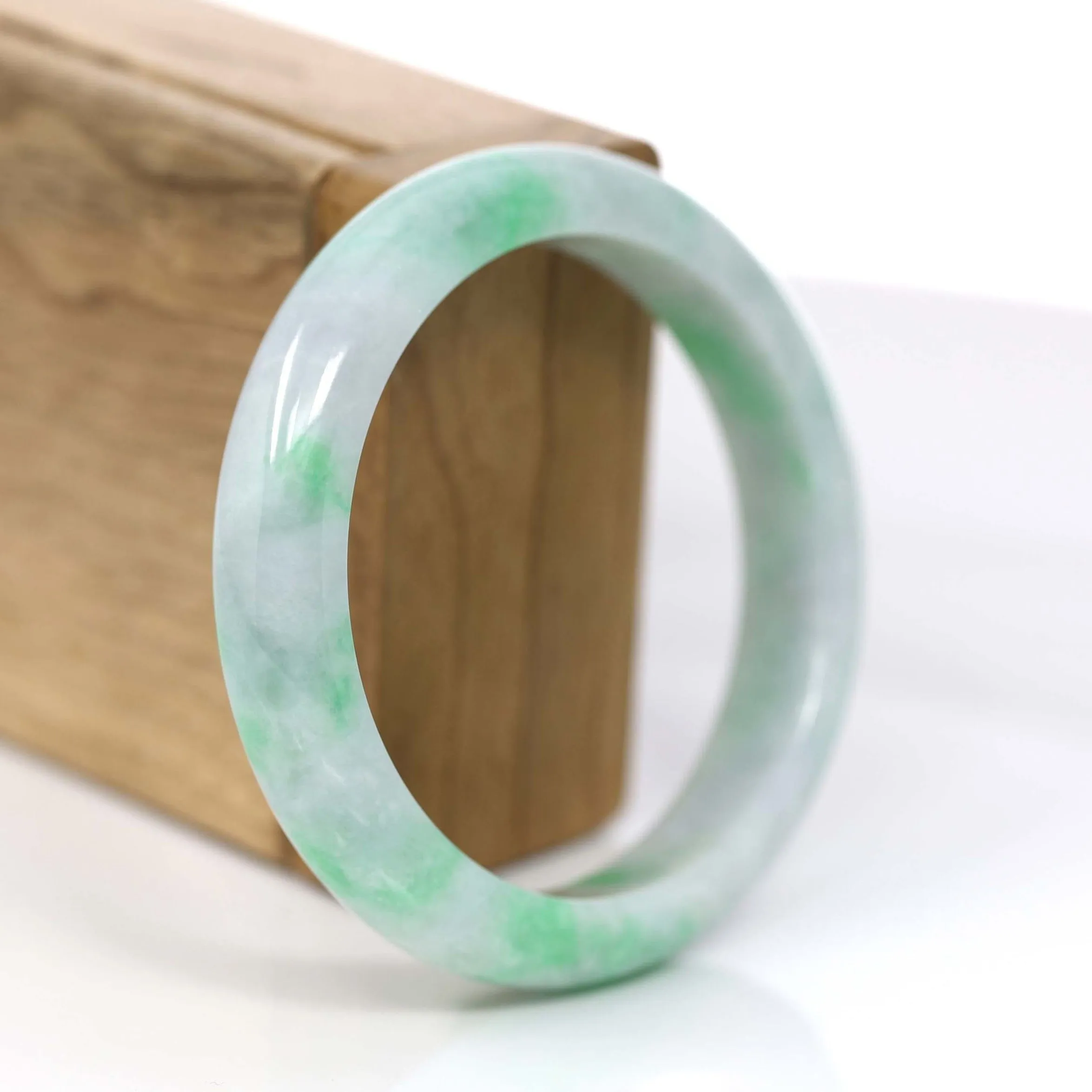 RealJade® Co. "Classic Bangle" Genuine Jadeite Jade Lavender Green Bangle Bracelet (57mm) #379
