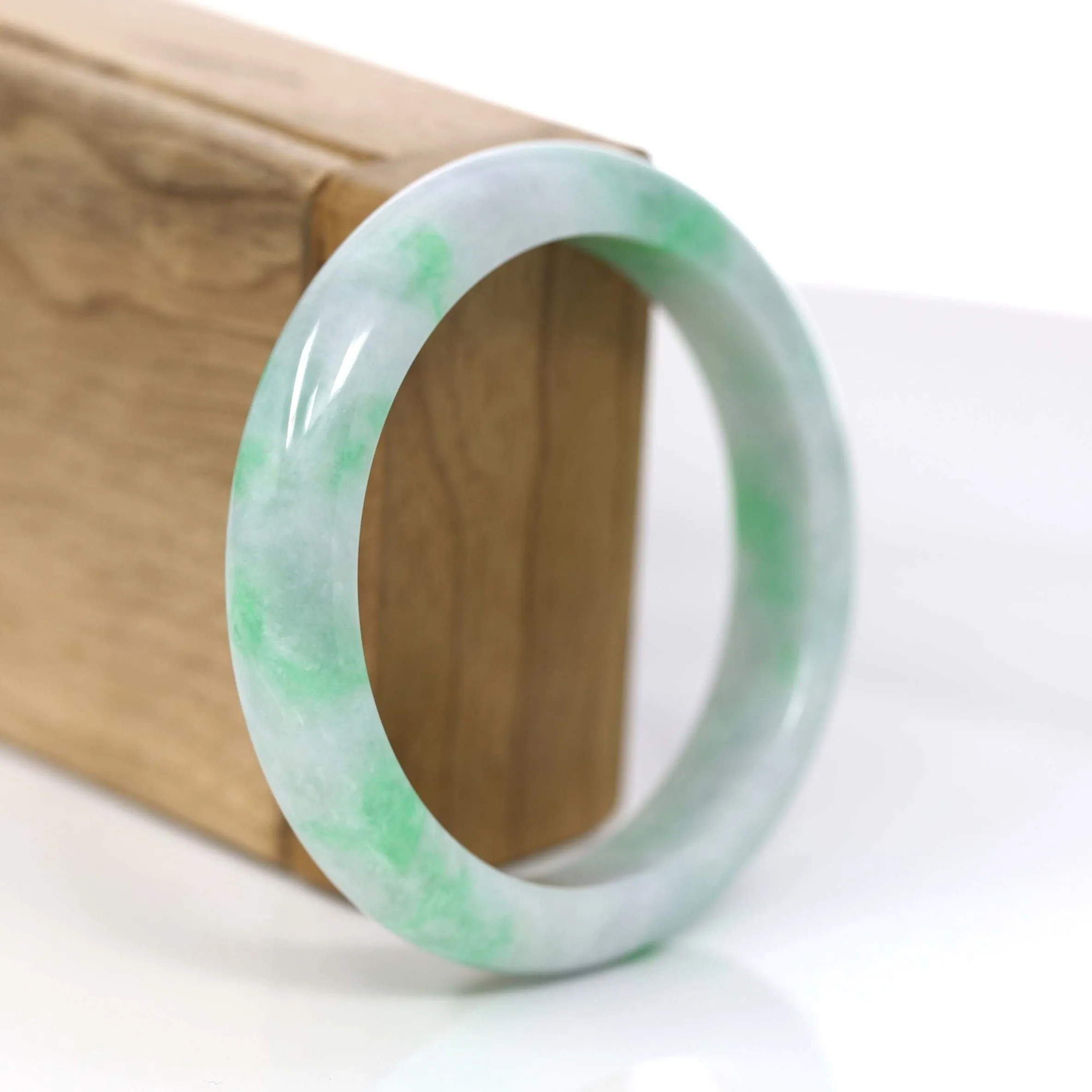 RealJade® Co. "Classic Bangle" Genuine Jadeite Jade Lavender Green Bangle Bracelet (57mm) #379