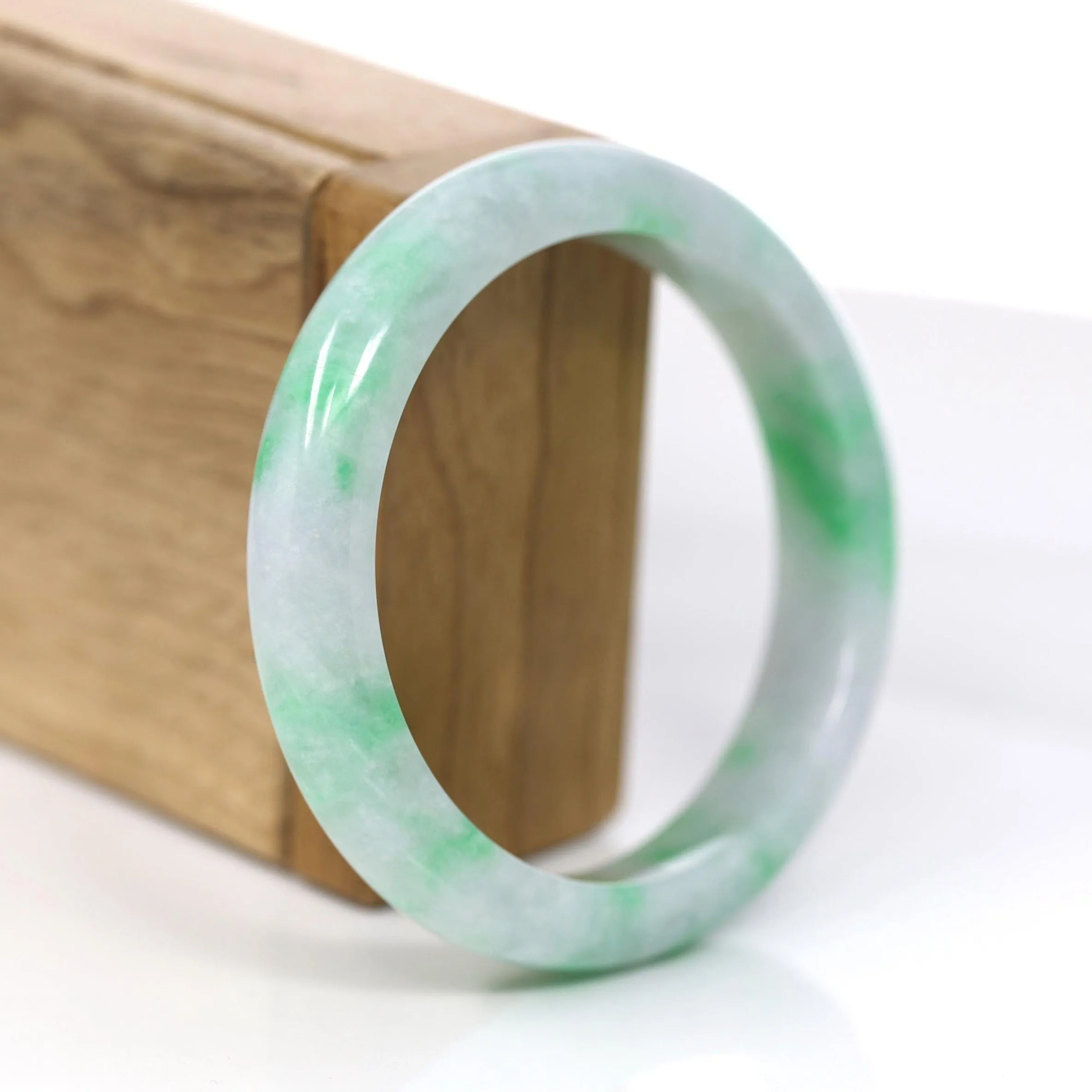 RealJade® Co. "Classic Bangle" Genuine Jadeite Jade Lavender Green Bangle Bracelet (57mm) #379