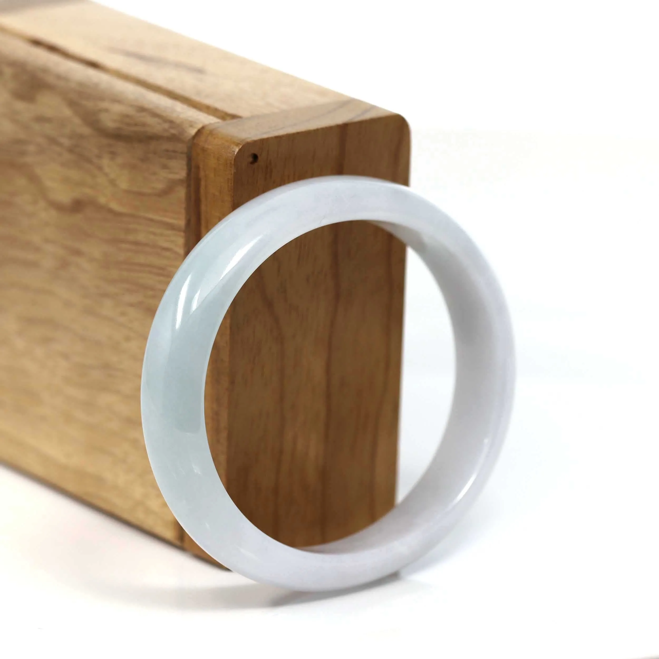 RealJade® Co. "Classic Bangle" Whitish Green Natural Jadeite Jade Oval Bangle (55.39mm) #T221