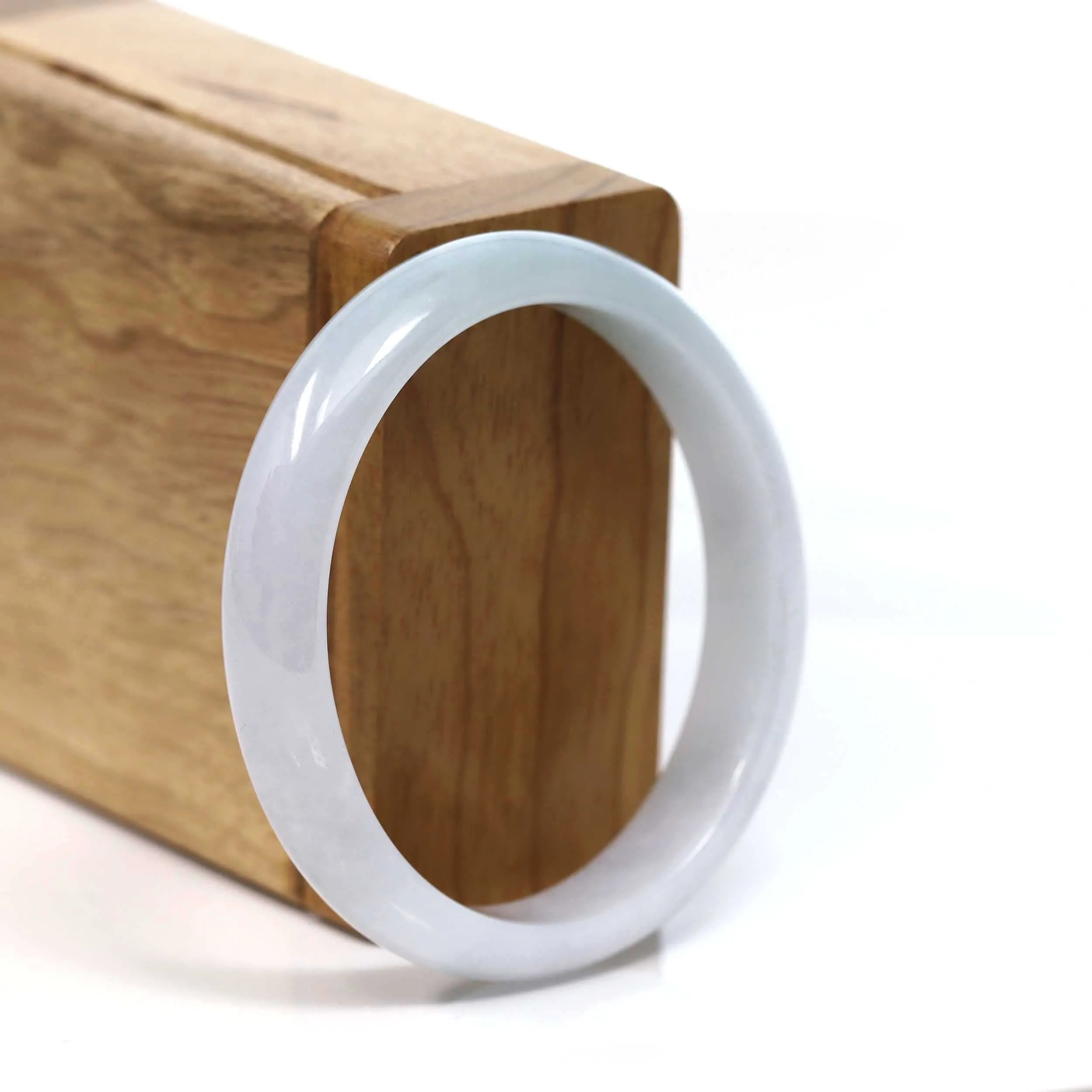 RealJade® Co. "Classic Bangle" Whitish Green Natural Jadeite Jade Oval Bangle (55.39mm) #T221
