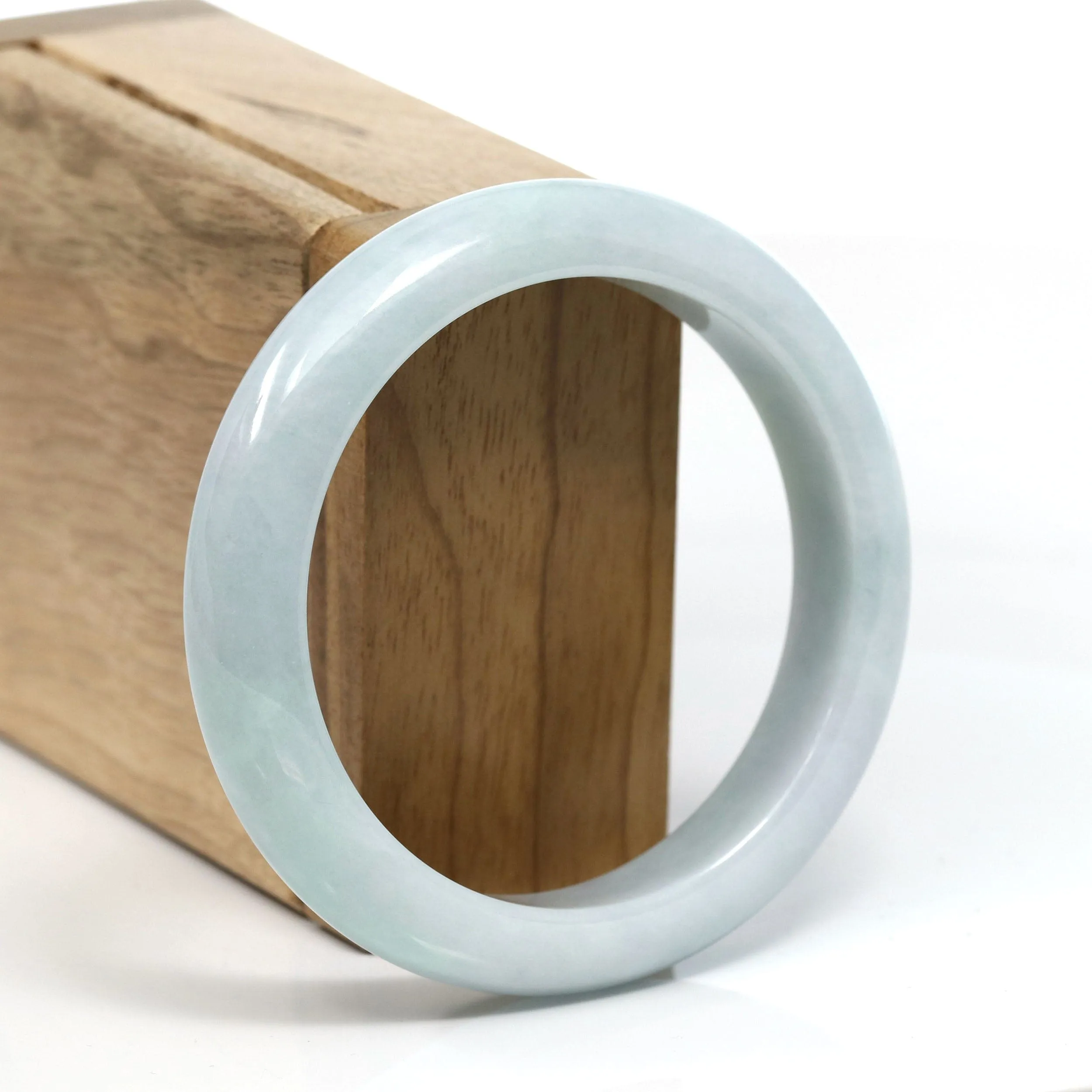 RealJade Co.® "Classic" Genuine Jadeite Jade White-Green Bangle Bracelet (56.65mm) #T296