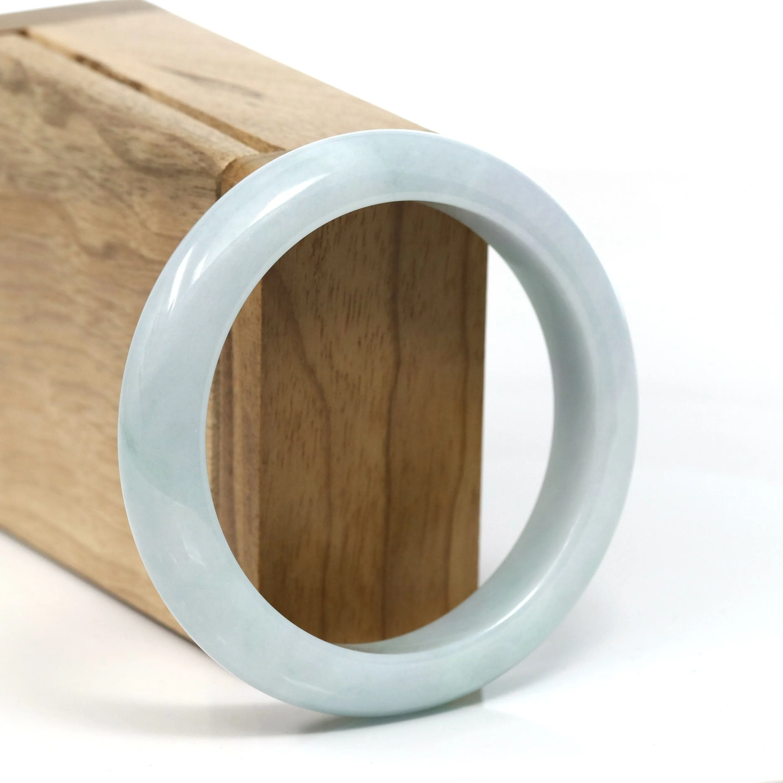 RealJade Co.® "Classic" Genuine Jadeite Jade White-Green Bangle Bracelet (56.65mm) #T296