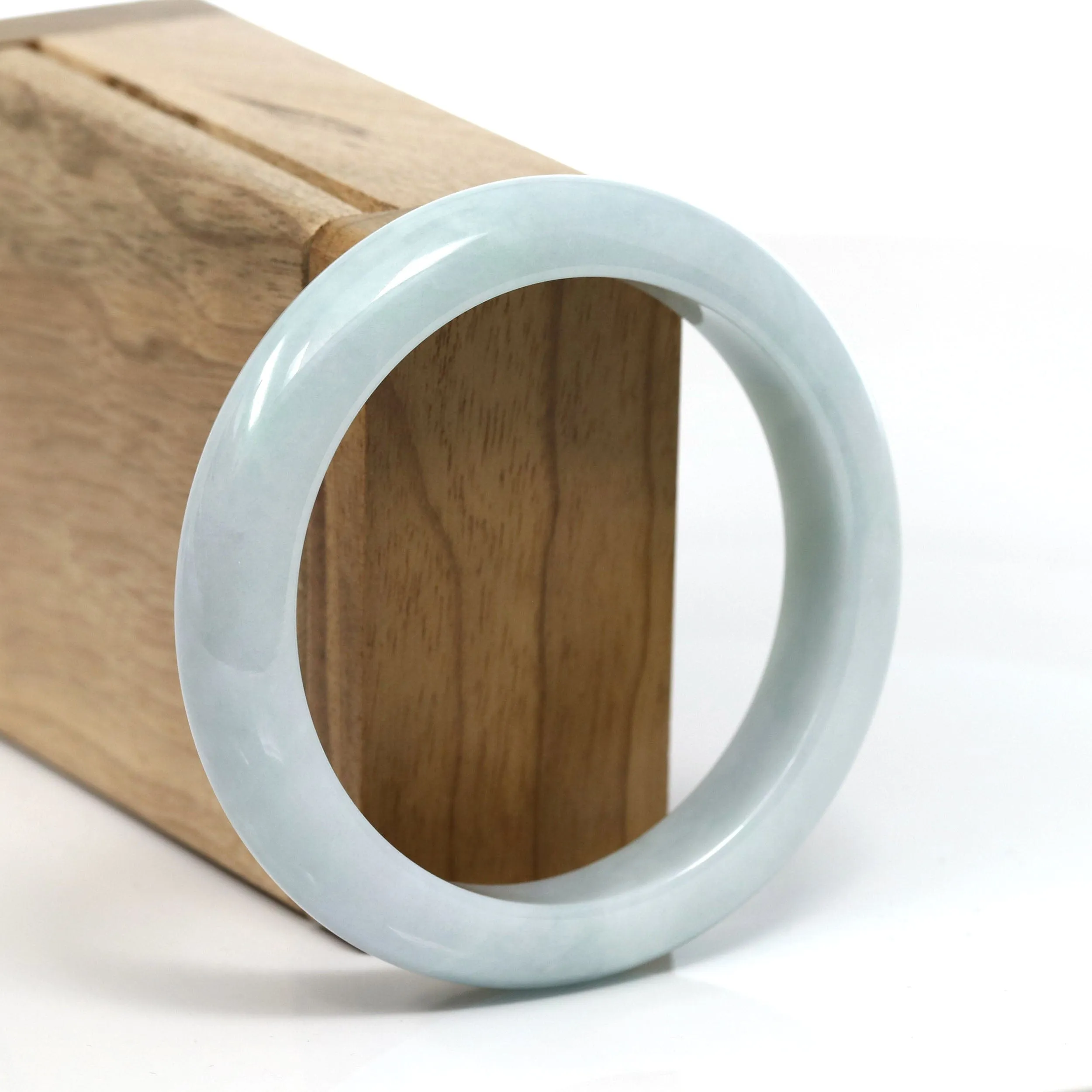 RealJade Co.® "Classic" Genuine Jadeite Jade White-Green Bangle Bracelet (56.65mm) #T296