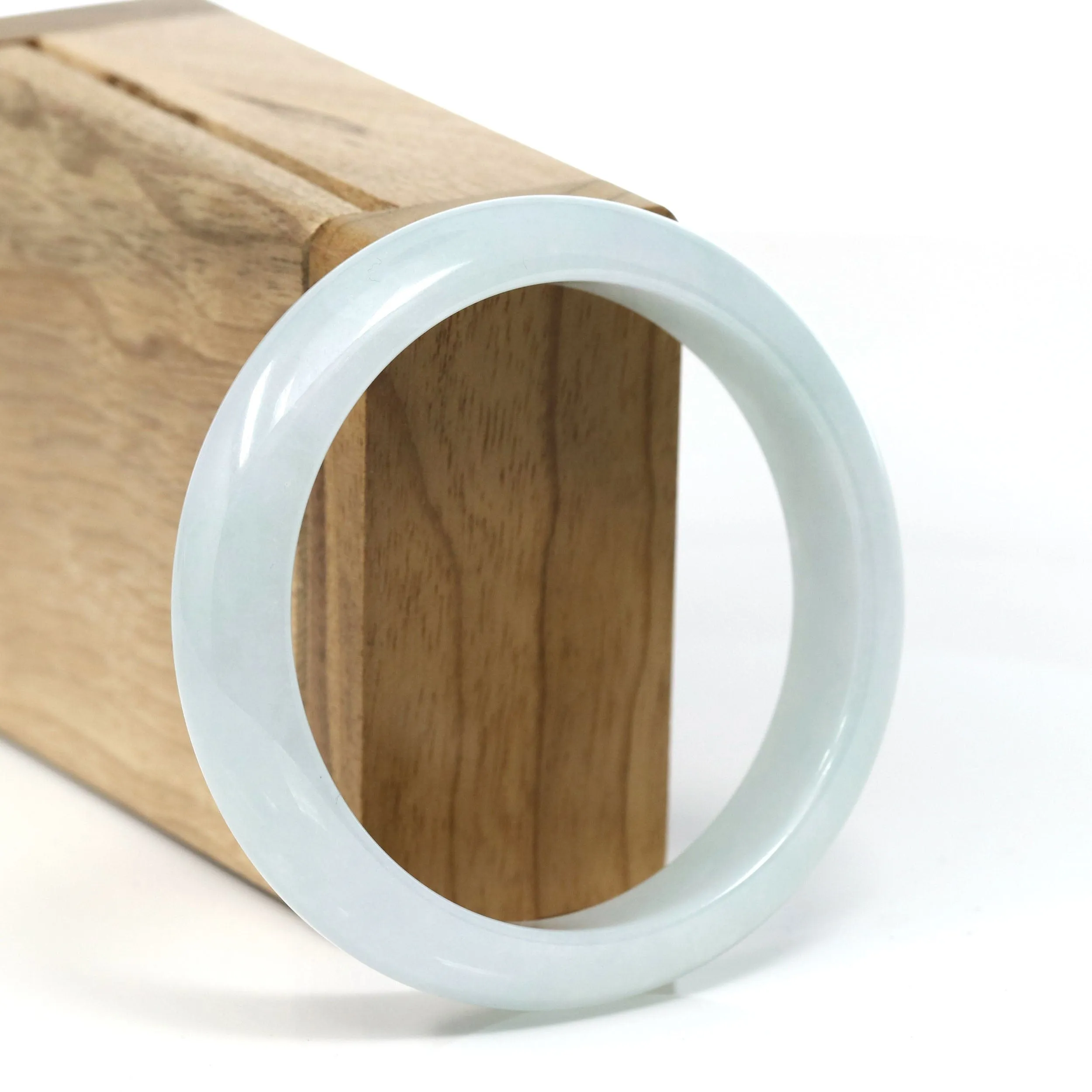 RealJade Co.® "Classic" Genuine Jadeite Jade White-Green Bangle Bracelet (57.44mm) #T291