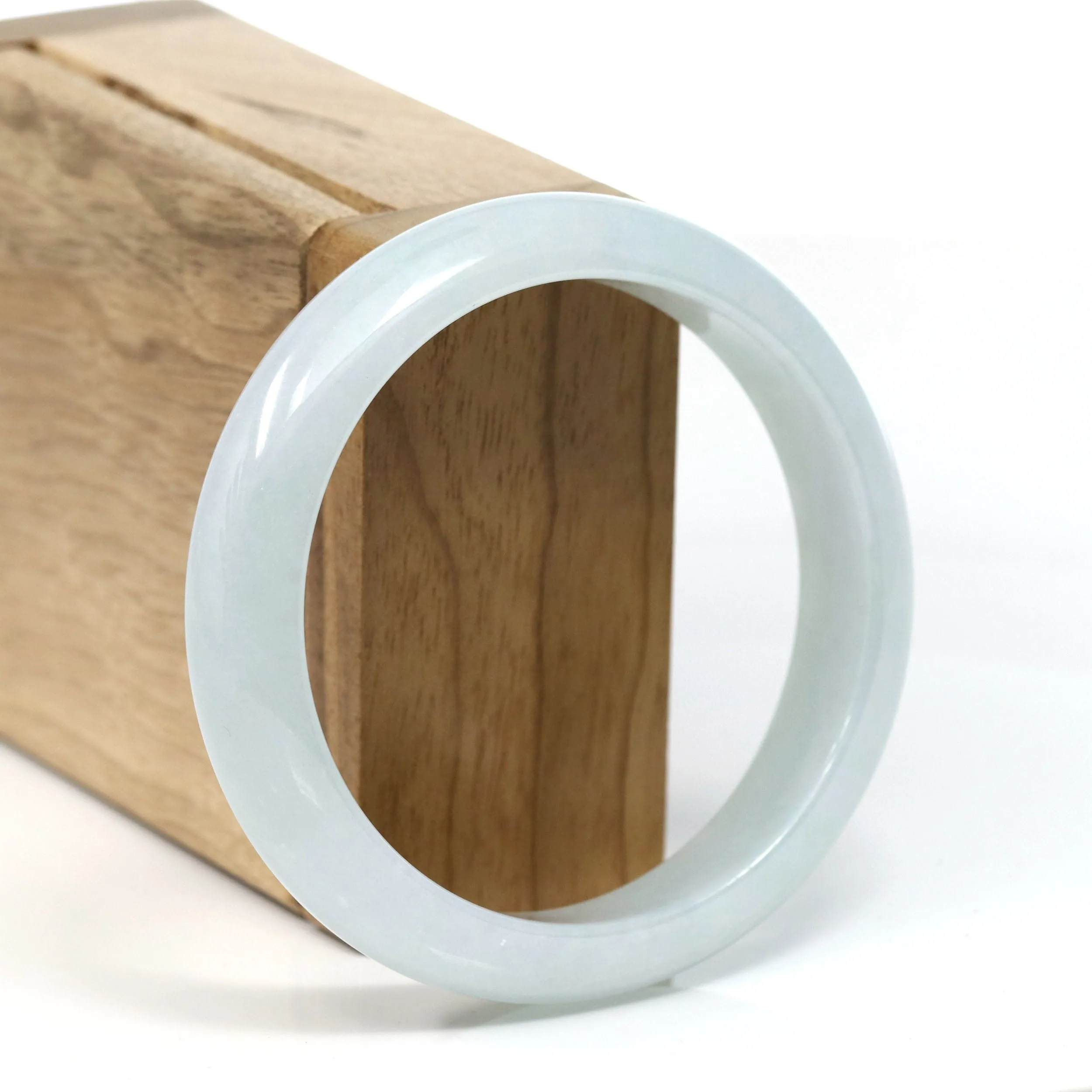 RealJade Co.® "Classic" Genuine Jadeite Jade White-Green Bangle Bracelet (57.44mm) #T291