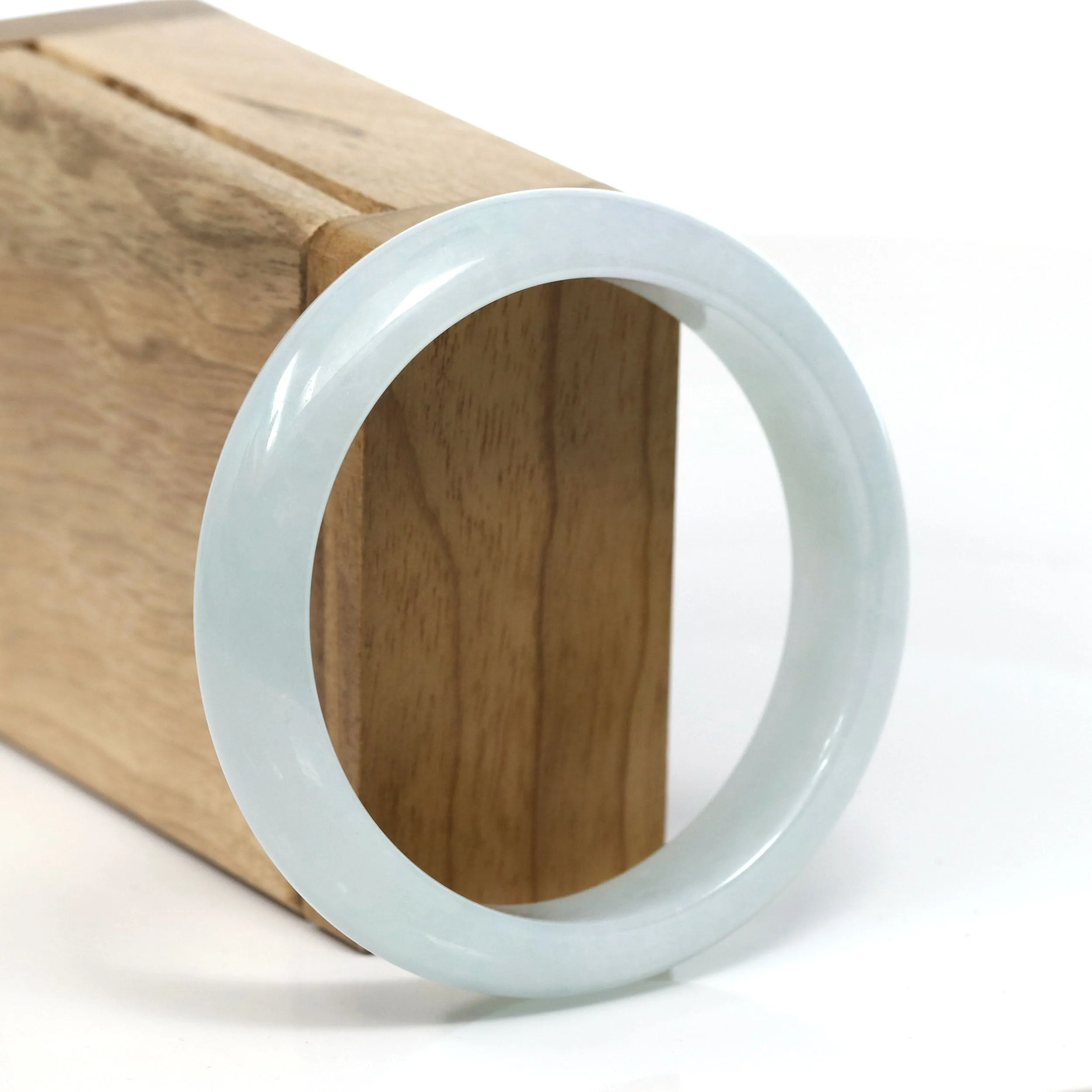 RealJade Co.® "Classic" Genuine Jadeite Jade White-Green Bangle Bracelet (57.44mm) #T291