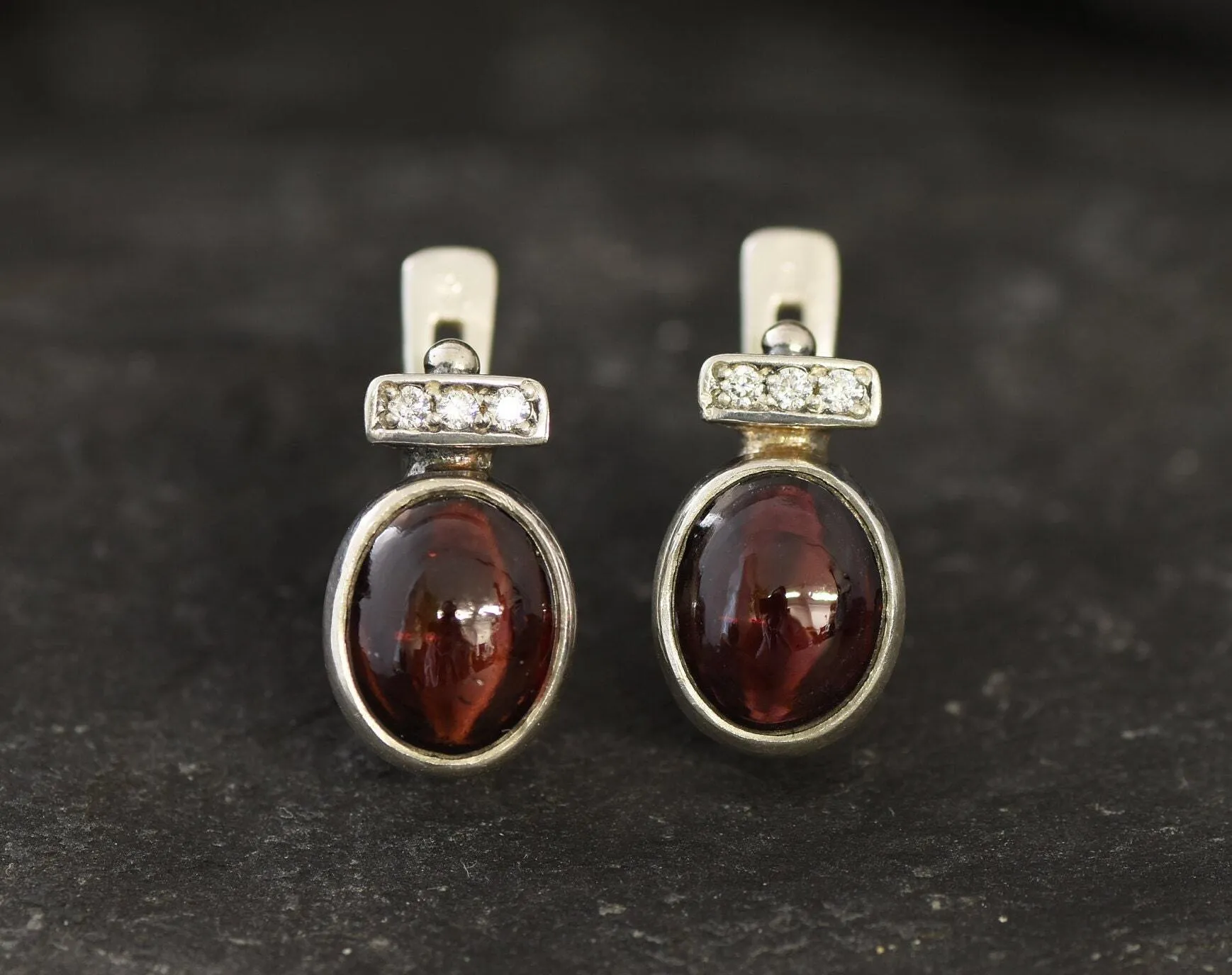 Red Garnet Earrings - Large Red Studs, January Birthstone Earrings