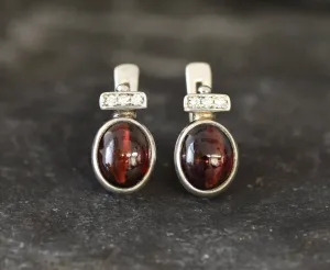 Red Garnet Earrings - Large Red Studs, January Birthstone Earrings