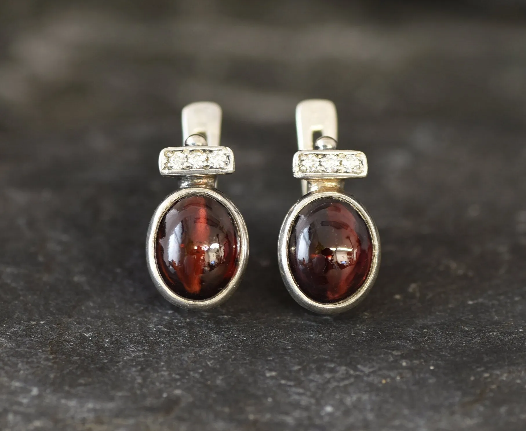 Red Garnet Earrings - Large Red Studs, January Birthstone Earrings