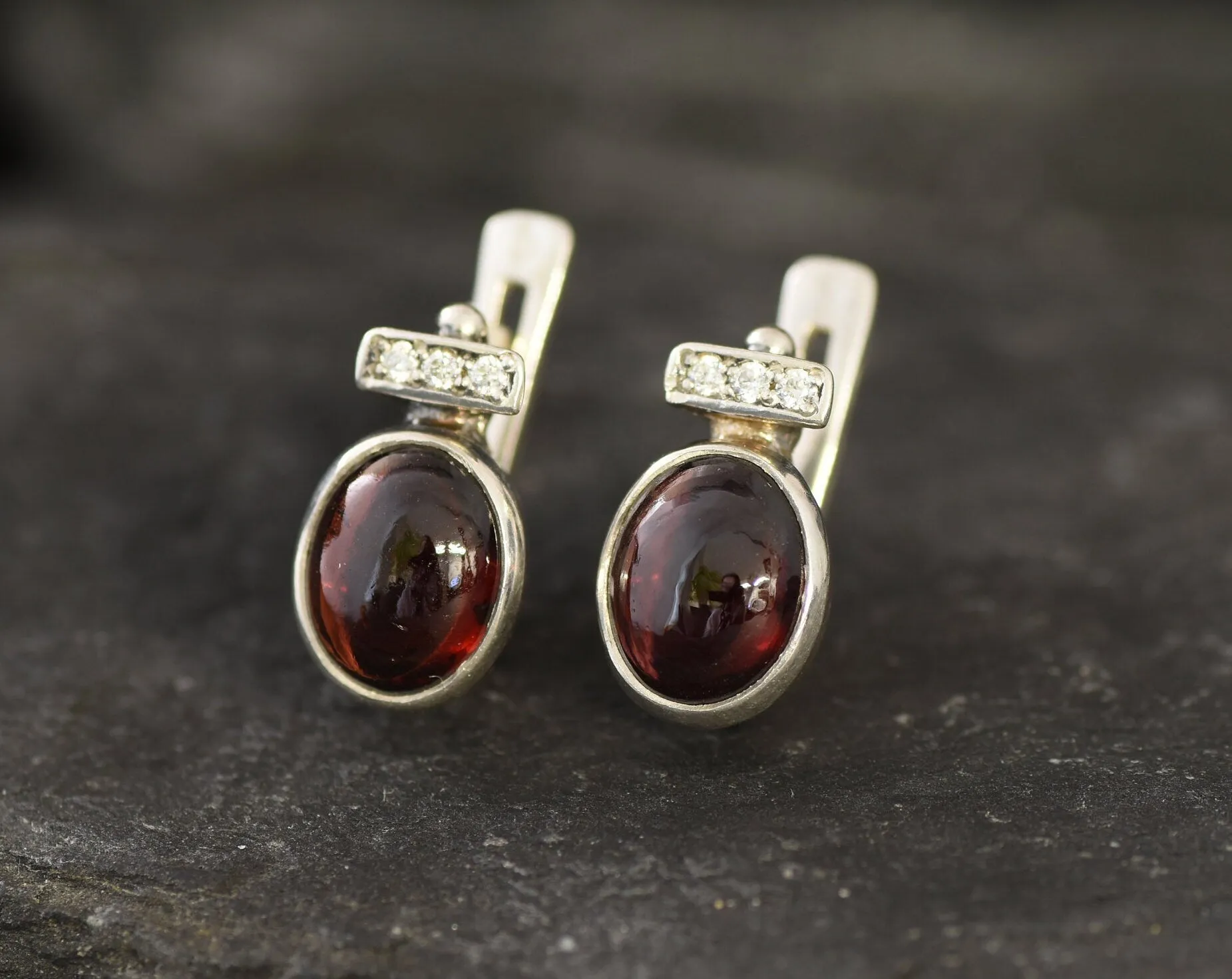 Red Garnet Earrings - Large Red Studs, January Birthstone Earrings