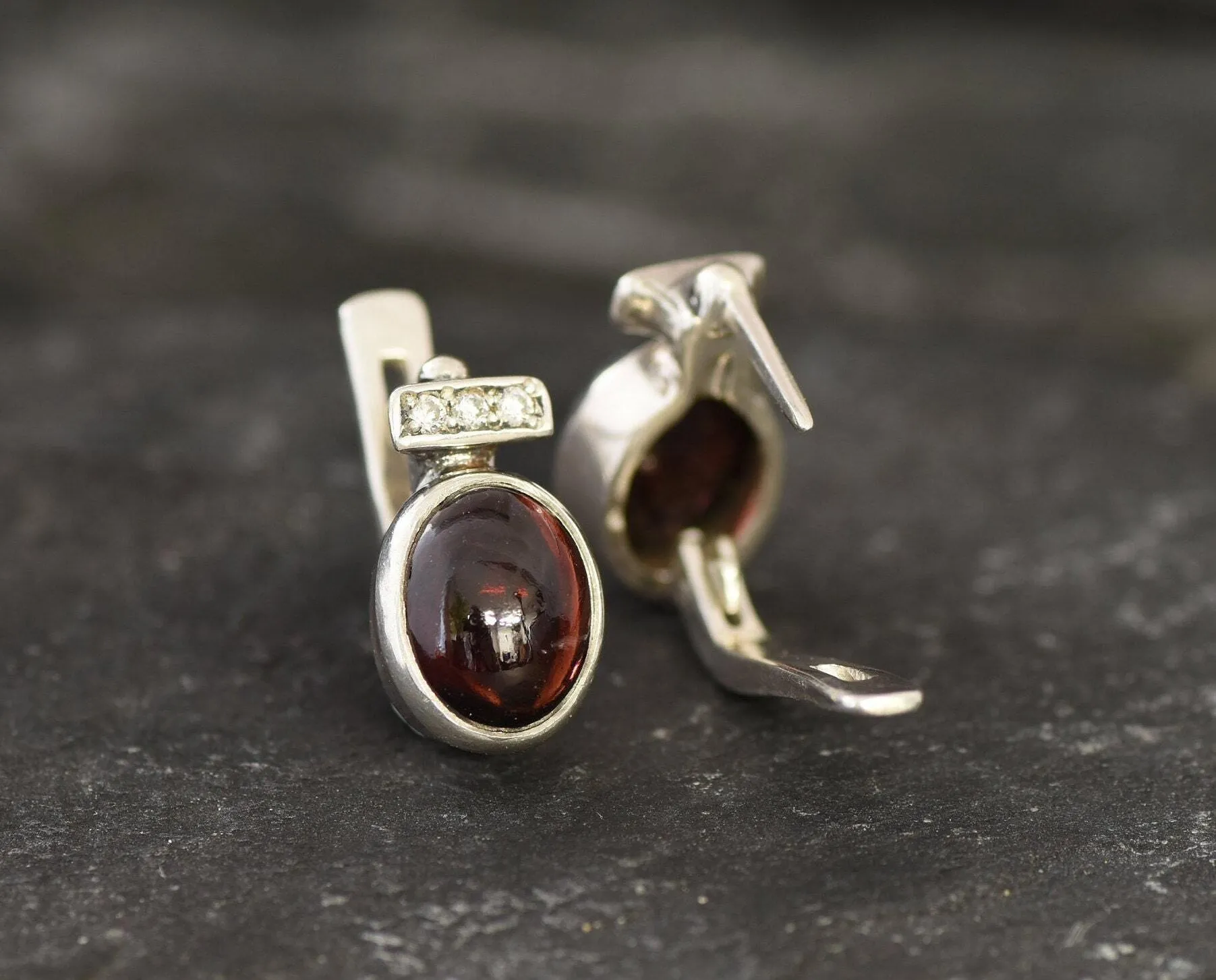 Red Garnet Earrings - Large Red Studs, January Birthstone Earrings