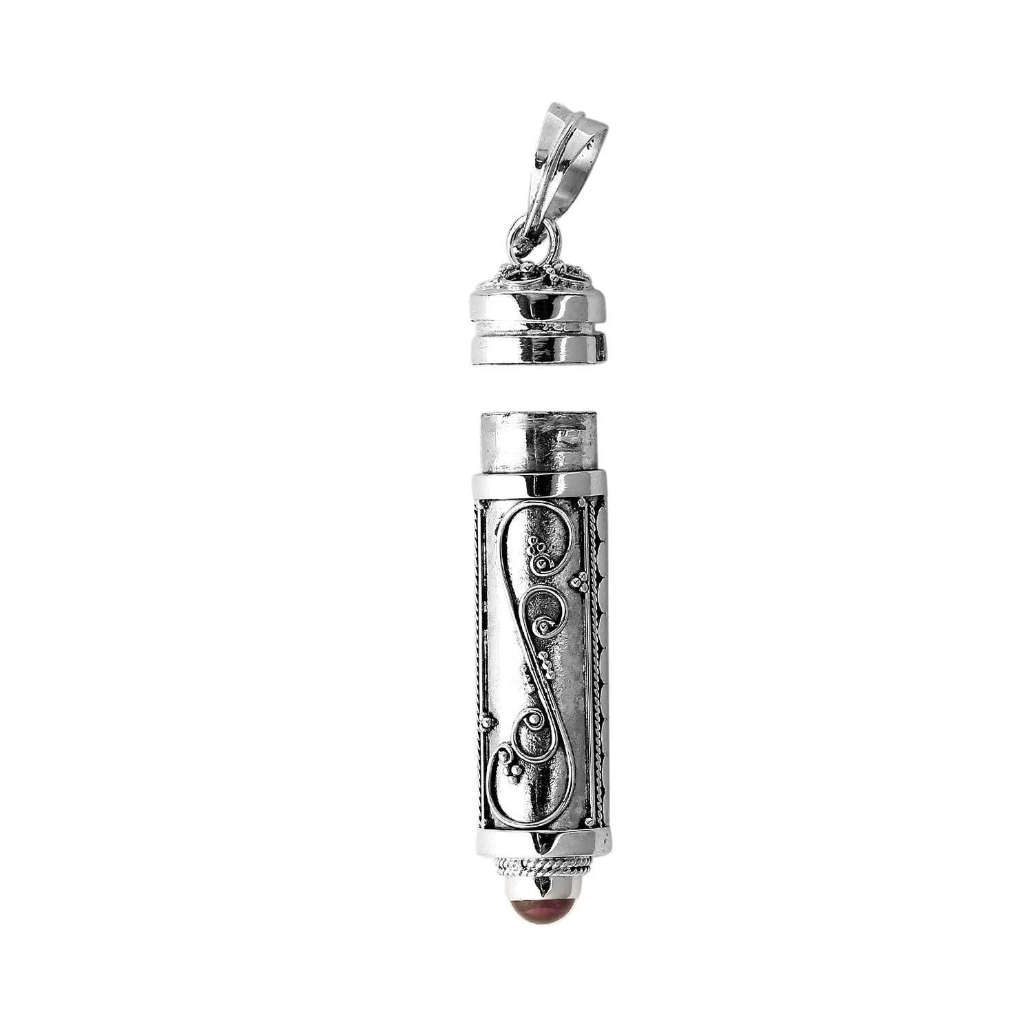 Red Garnet Prayer Box - Pill Box - Perfume Pendant - Ashes Locket Pendant - 925 Sterling Silver