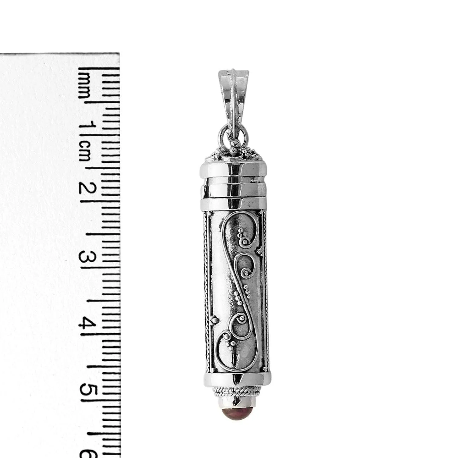 Red Garnet Prayer Box - Pill Box - Perfume Pendant - Ashes Locket Pendant - 925 Sterling Silver