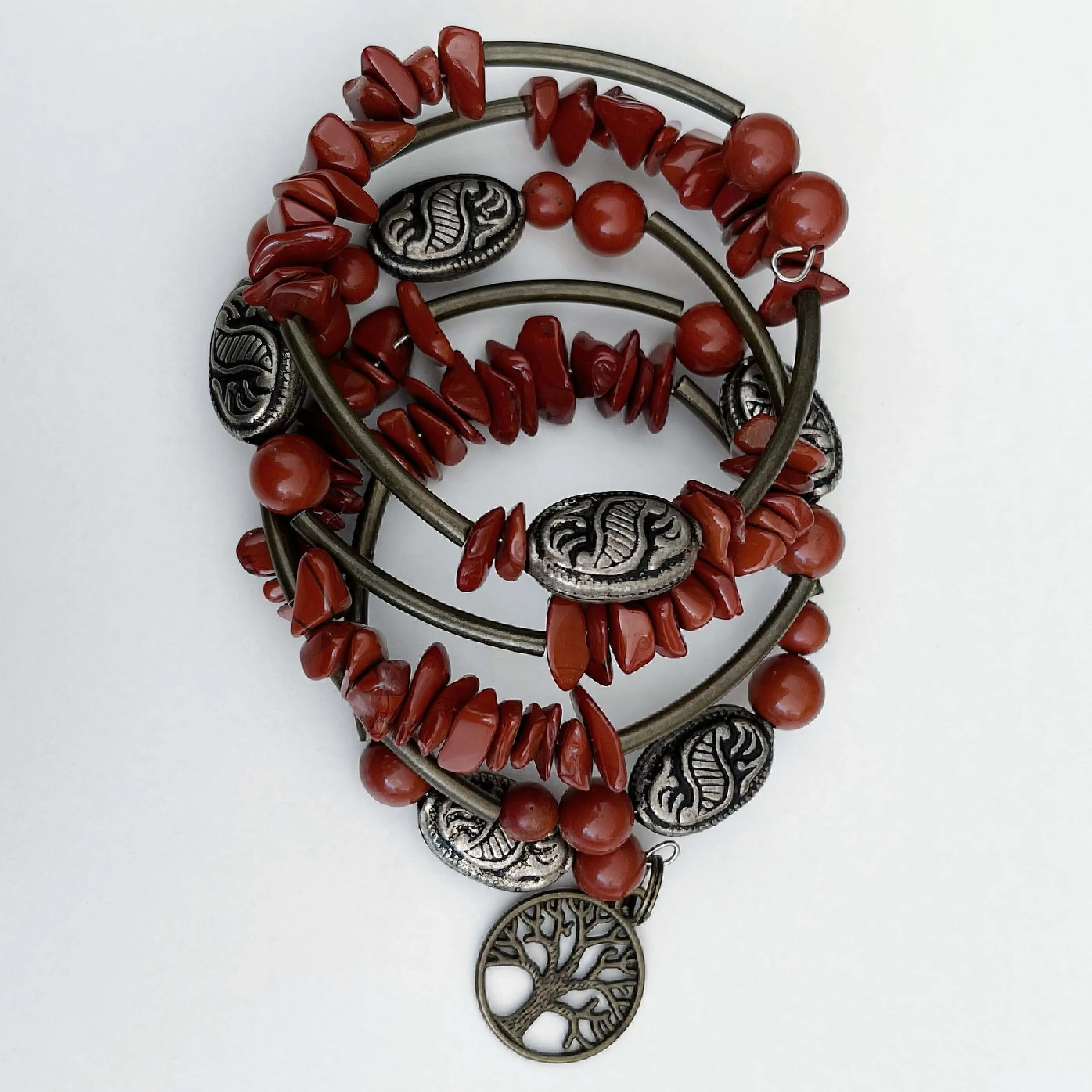 Red Jasper Spiral Bracelet And Metal Beads
