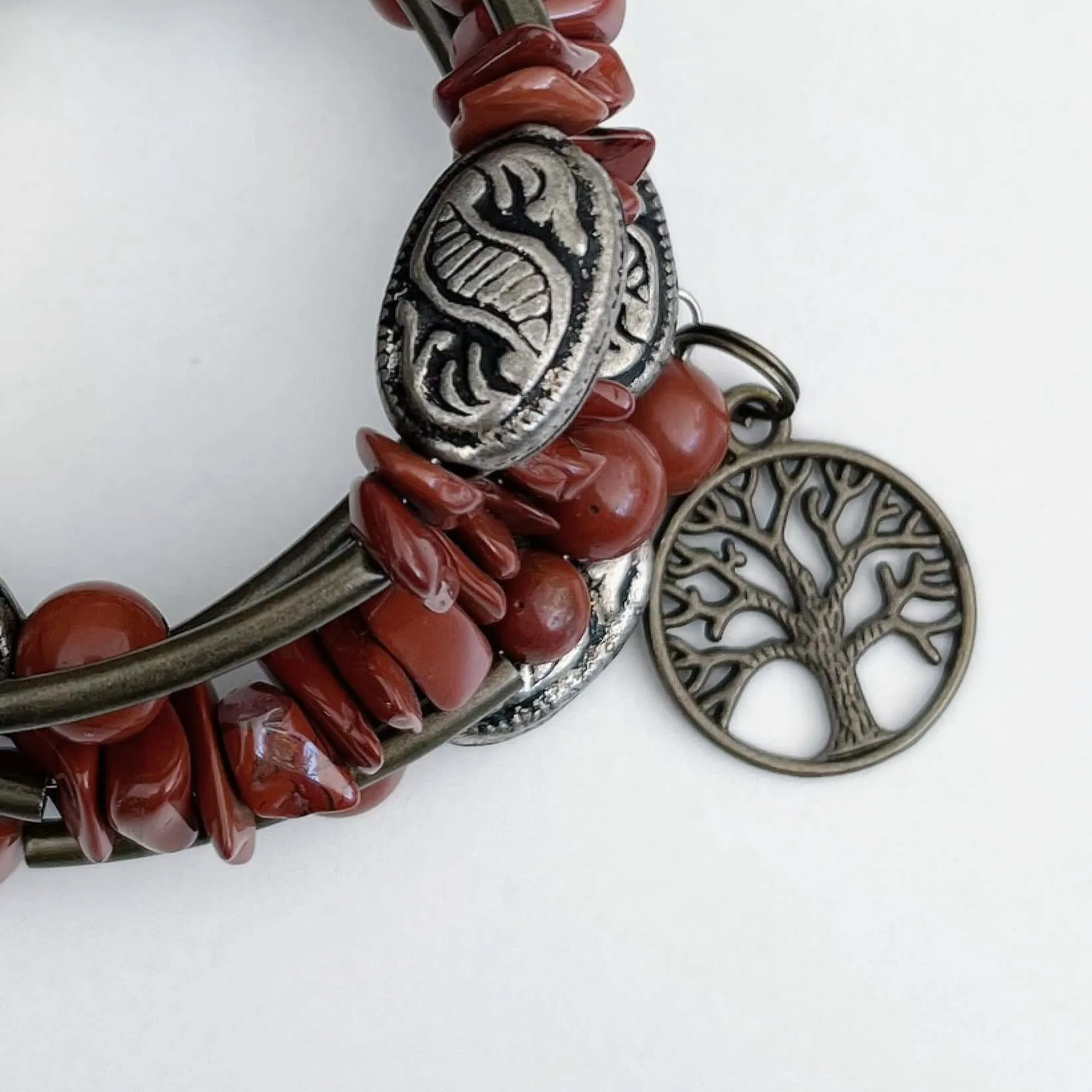 Red Jasper Spiral Bracelet And Metal Beads