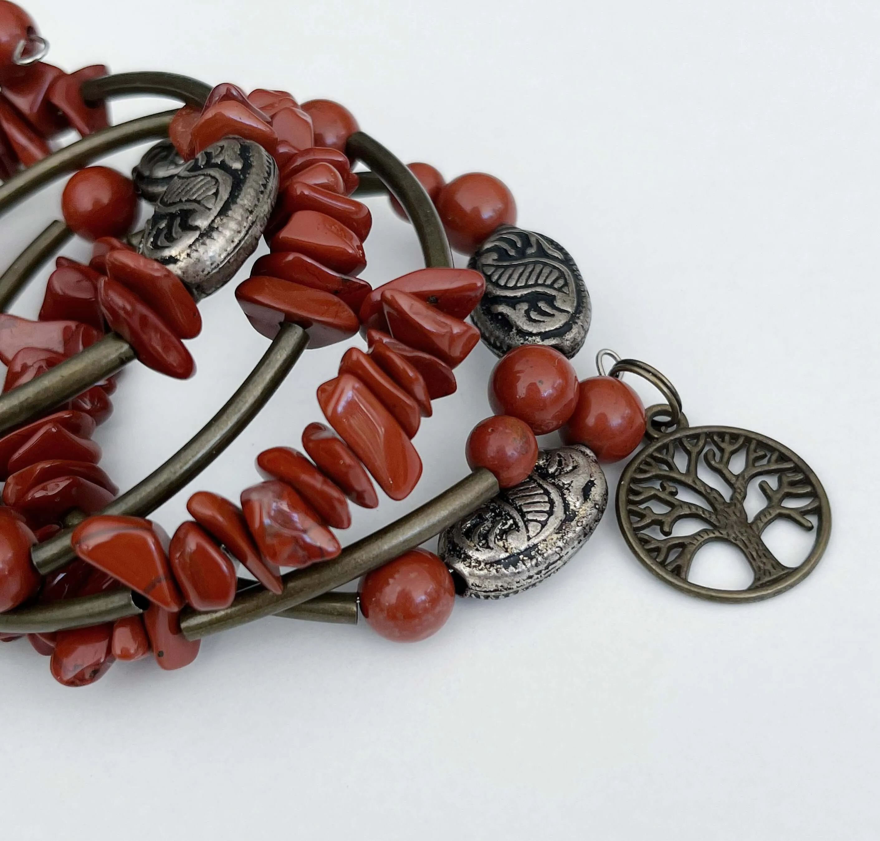 Red Jasper Spiral Bracelet And Metal Beads