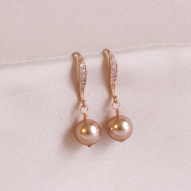 Rose Gold, White Pearl Earring & Pearl Bracelet Set