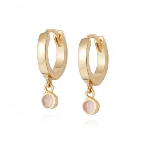 Rose Quartz Healing Huggie Hoops 18ct Gold Plate Earrings HE3005_GP