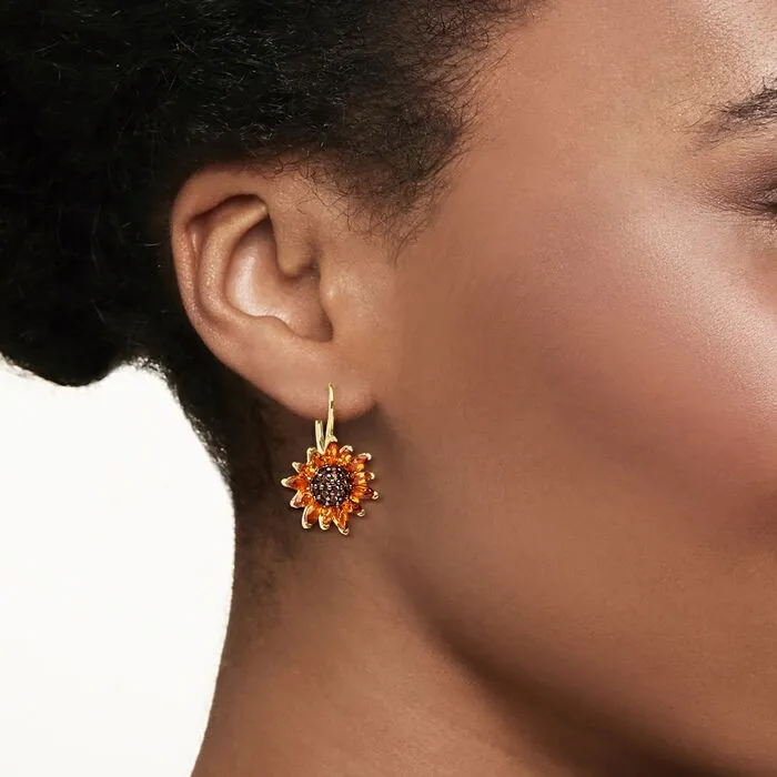 Ross-Simons 3.50 ct. t.w. Citrine and .80 ct. t.w. Smoky Quartz Sunflower Drop Earrings