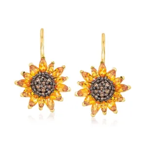 Ross-Simons 3.50 ct. t.w. Citrine and .80 ct. t.w. Smoky Quartz Sunflower Drop Earrings