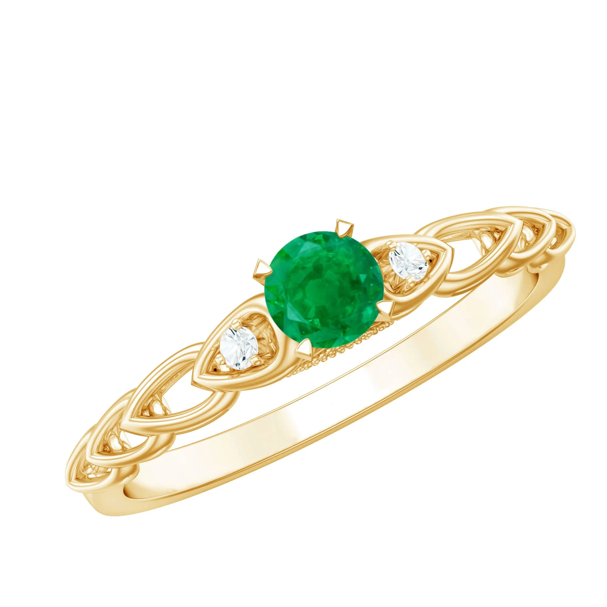Round Emerald and Diamond Designer Promise Ring