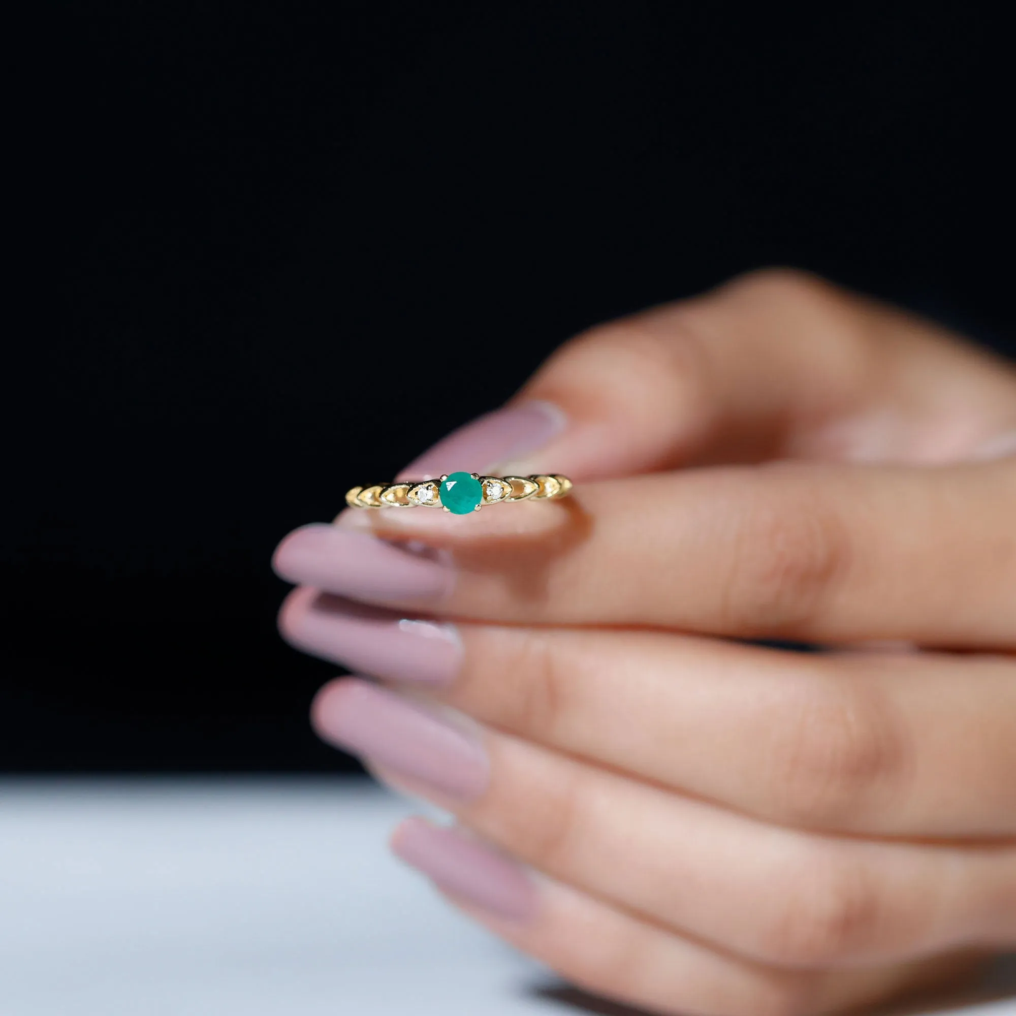 Round Emerald and Diamond Designer Promise Ring