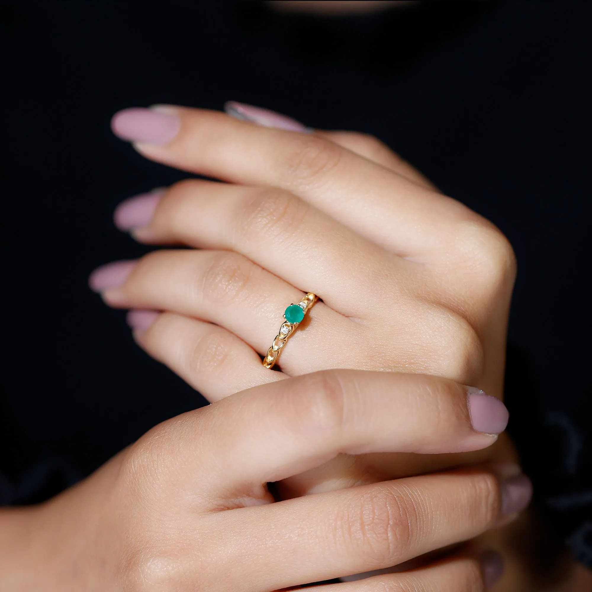 Round Emerald and Diamond Designer Promise Ring