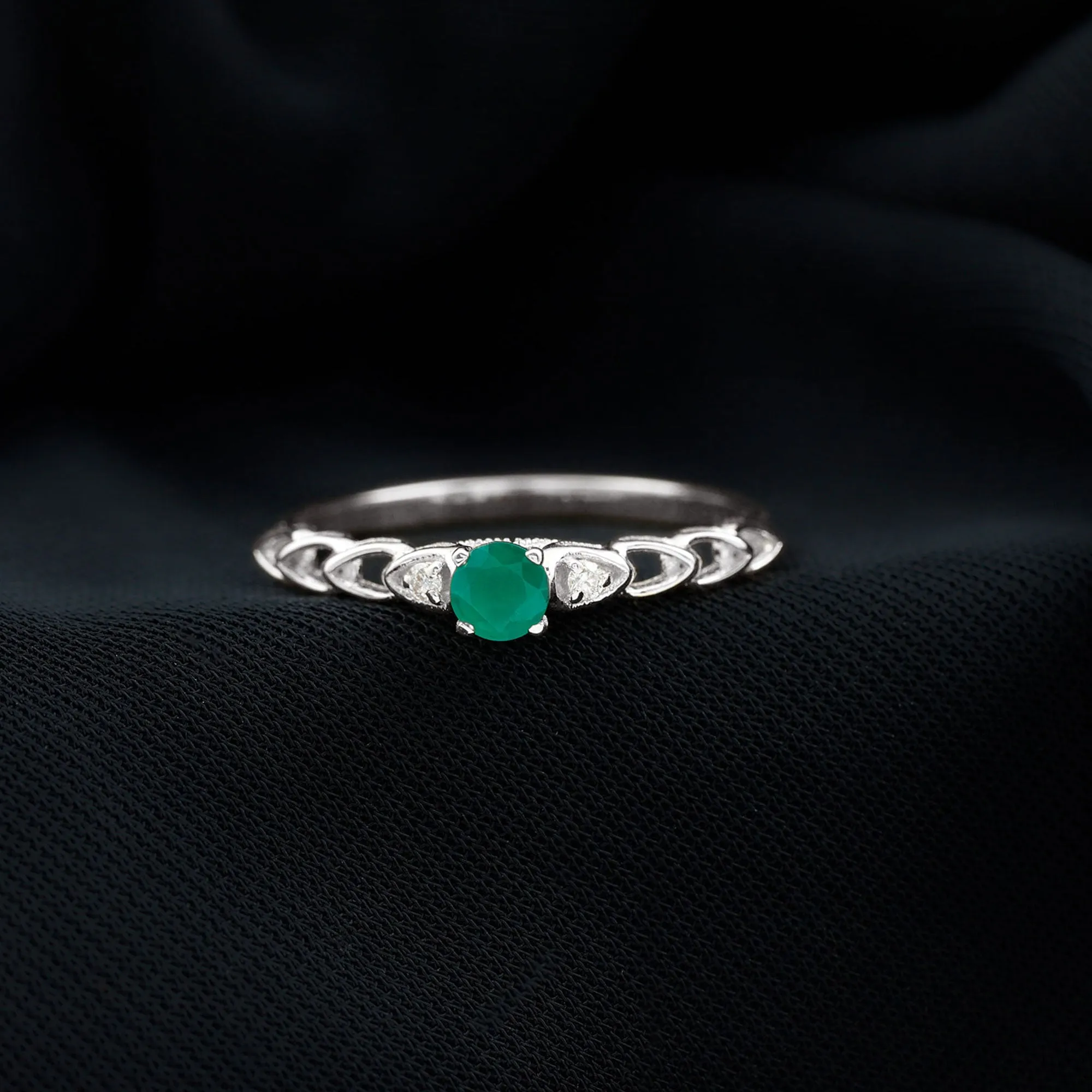 Round Emerald and Diamond Designer Promise Ring