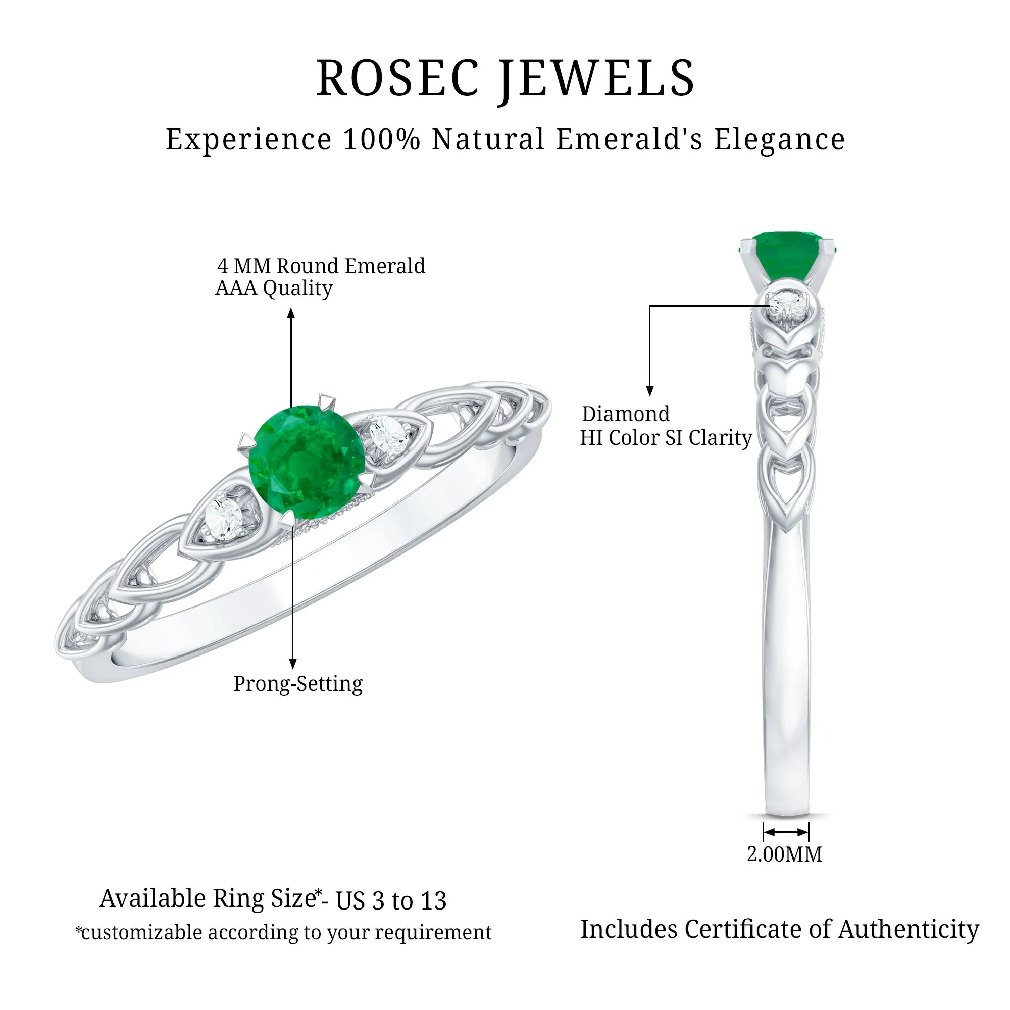 Round Emerald and Diamond Designer Promise Ring