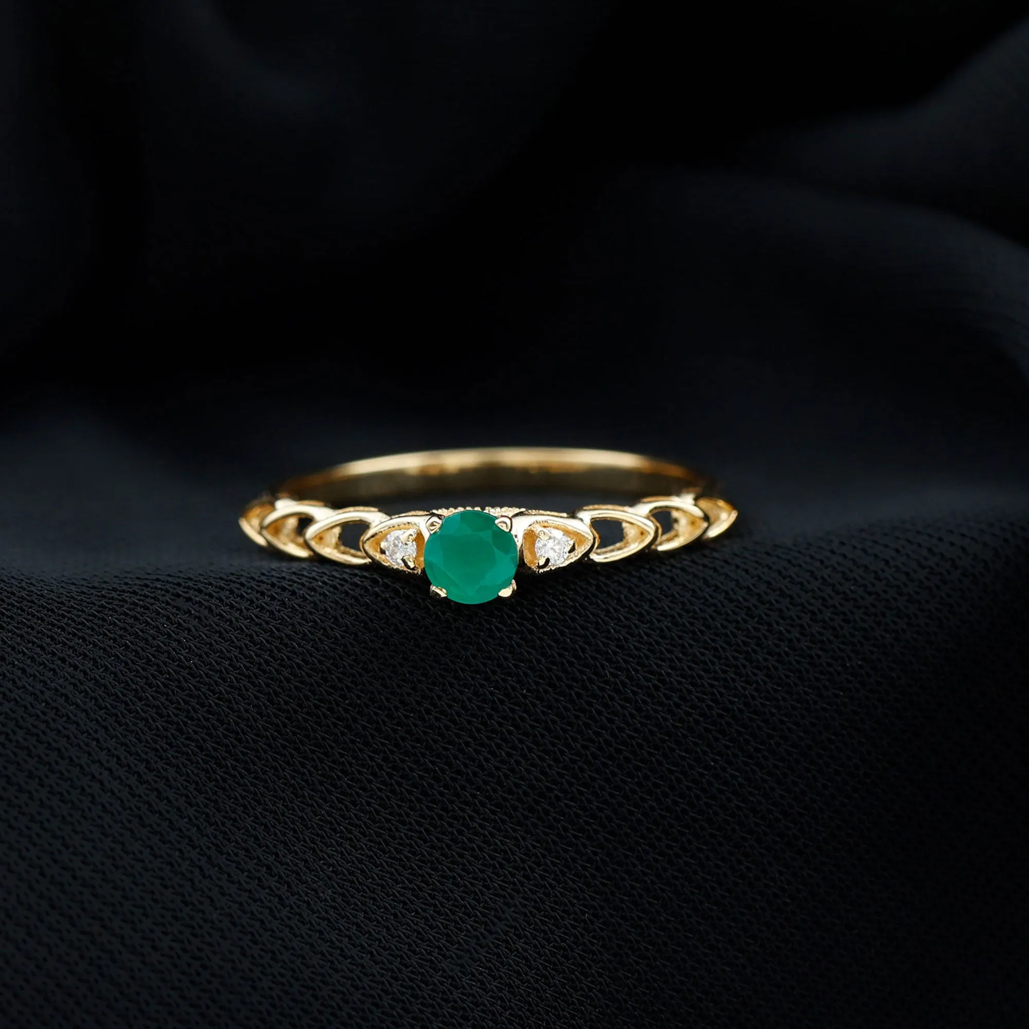 Round Emerald and Diamond Designer Promise Ring