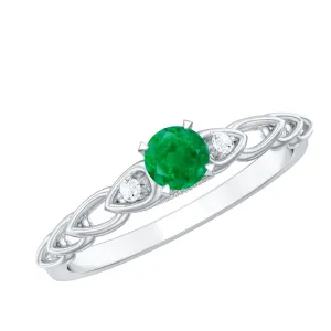 Round Emerald and Diamond Designer Promise Ring