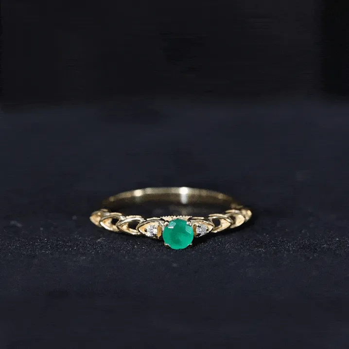 Round Emerald and Diamond Designer Promise Ring