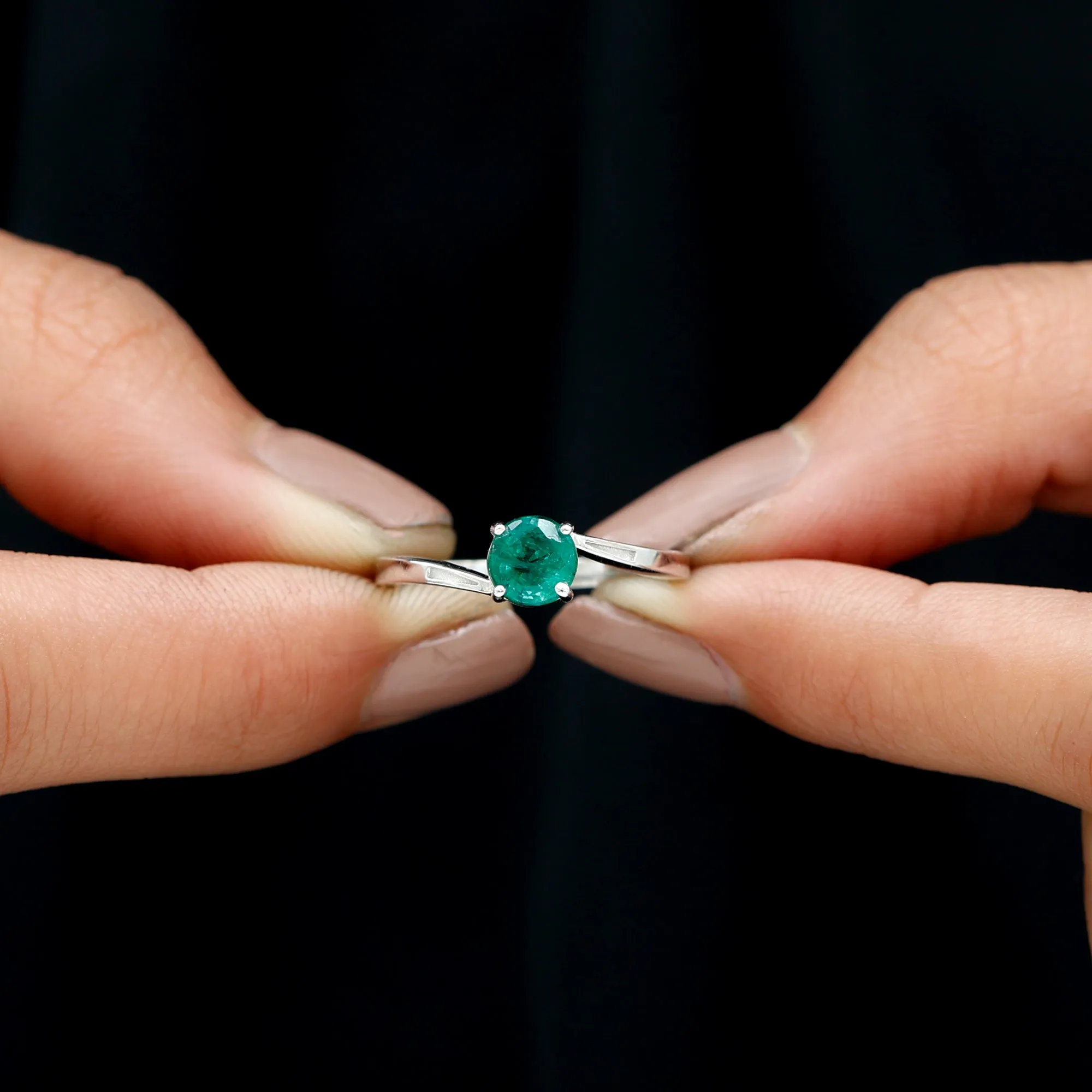 Round Natural Emerald Solitaire Bypass Ring