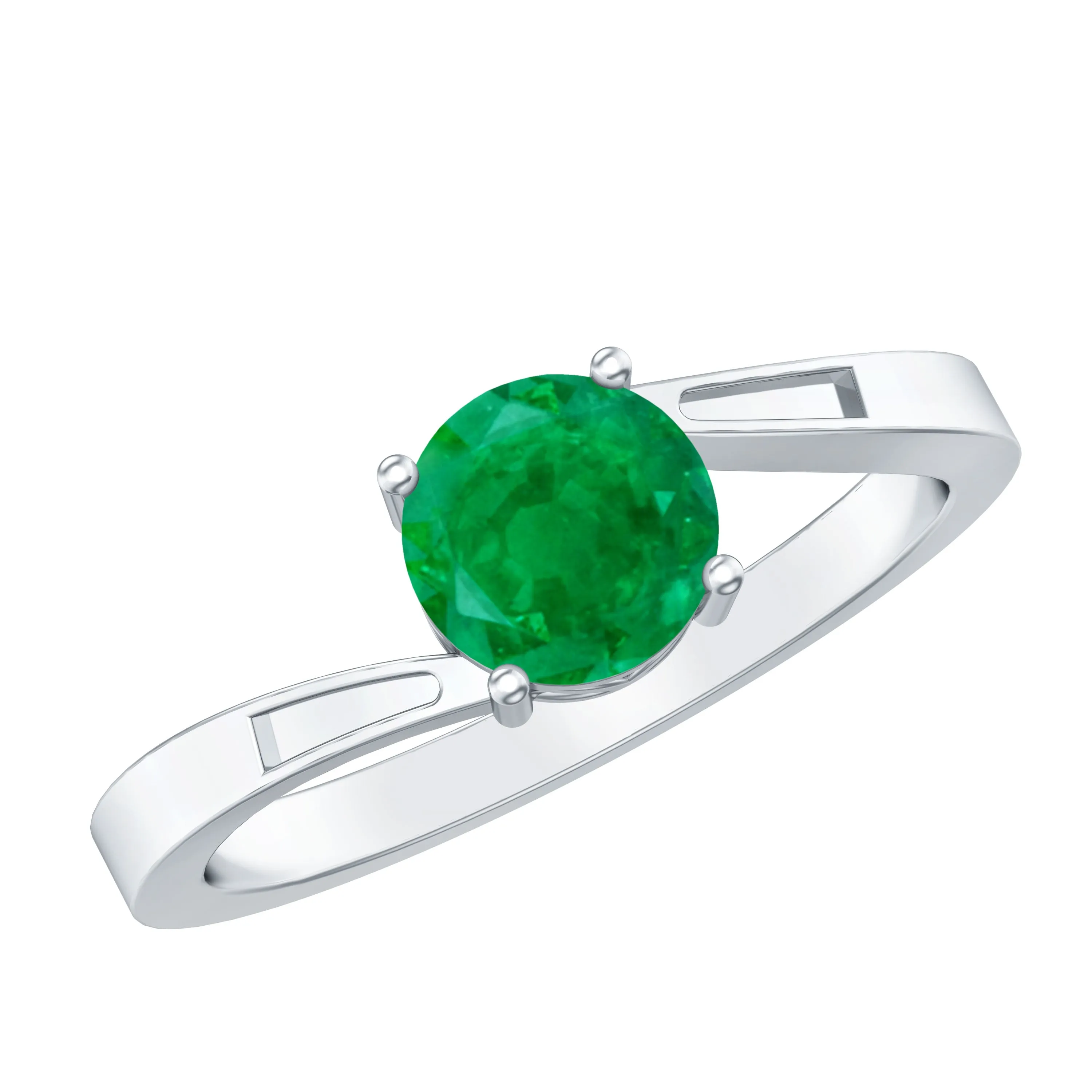 Round Natural Emerald Solitaire Bypass Ring