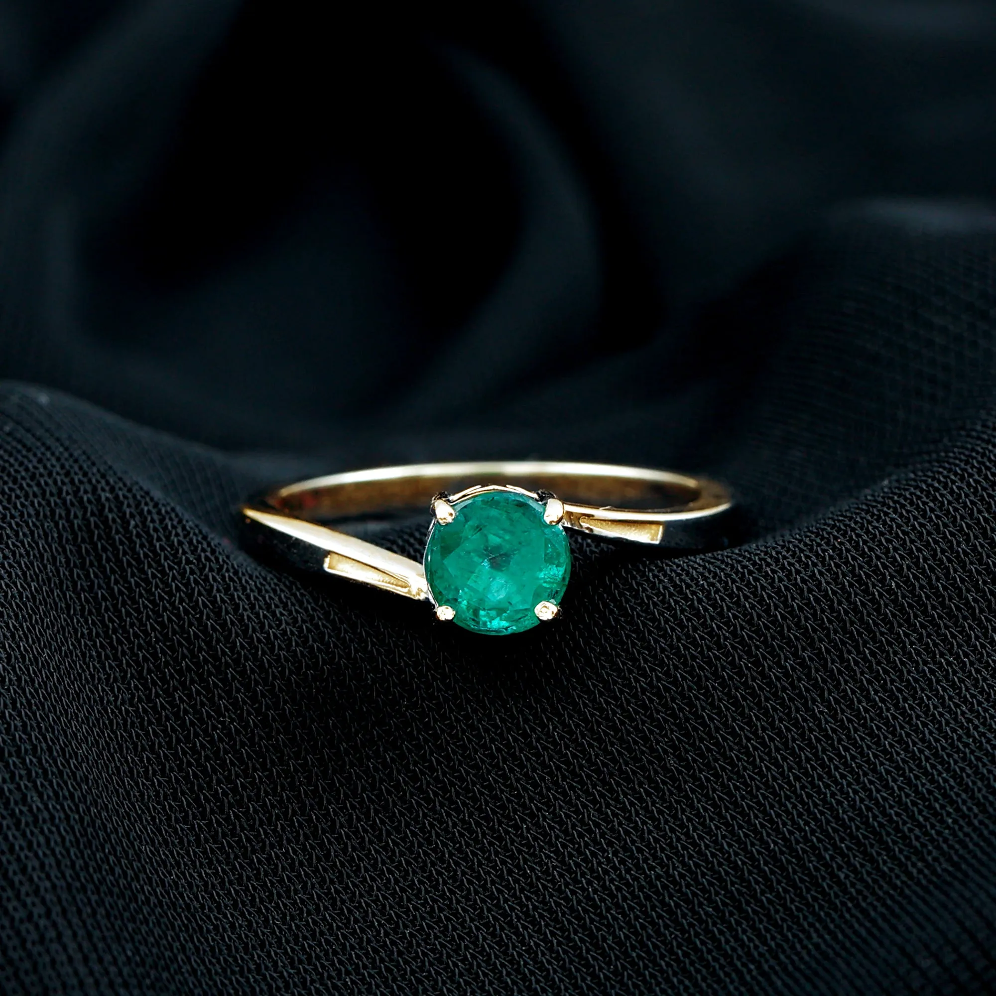 Round Natural Emerald Solitaire Bypass Ring
