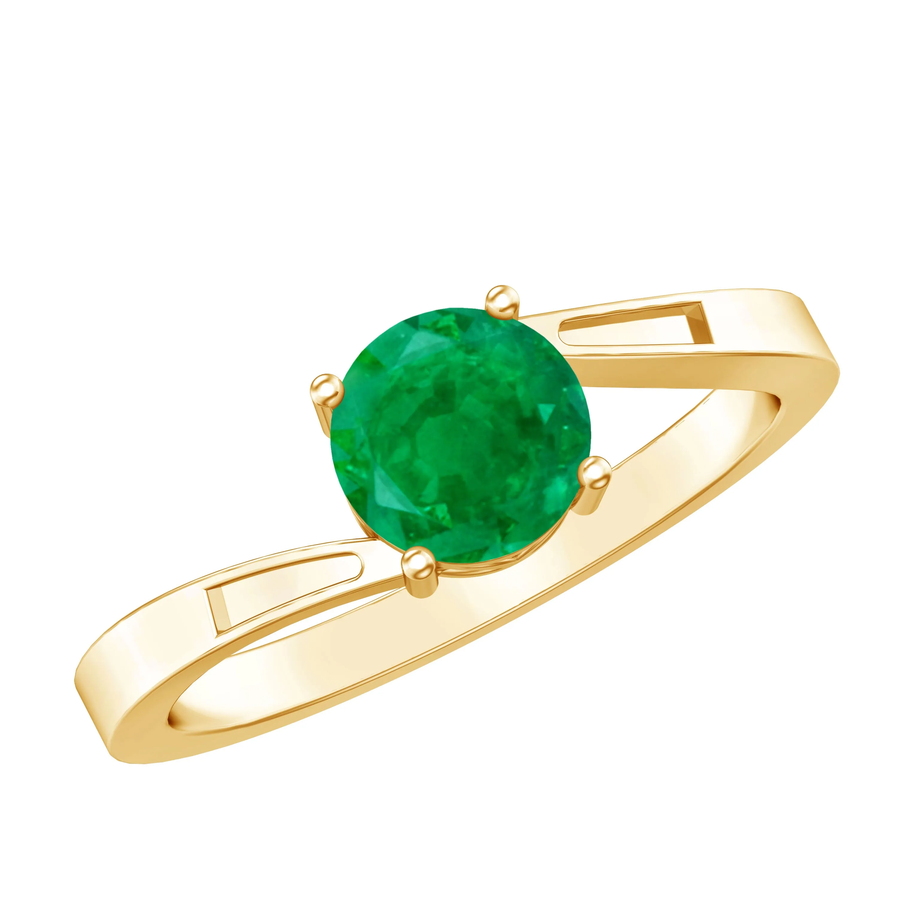 Round Natural Emerald Solitaire Bypass Ring