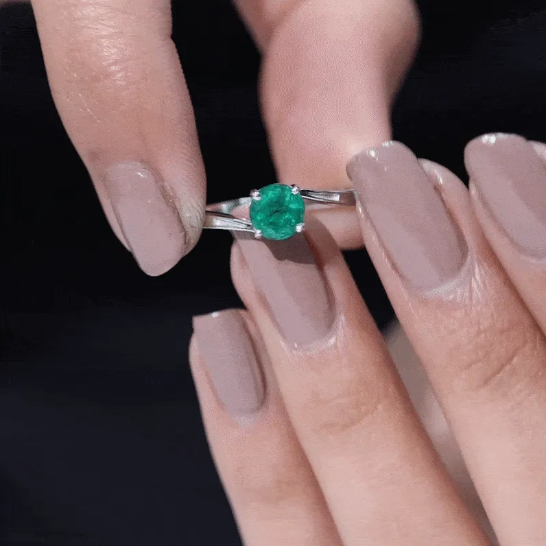 Round Natural Emerald Solitaire Bypass Ring