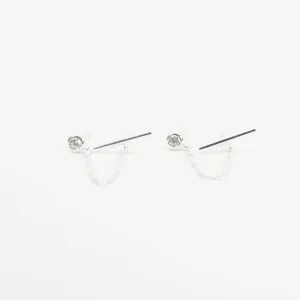 Round Silver CZ & Bar Double Studs