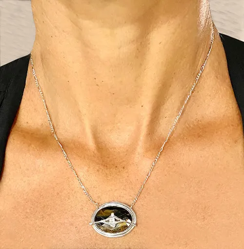 Rowing Single Sculler on Oval Faceted Pietersite Necklace