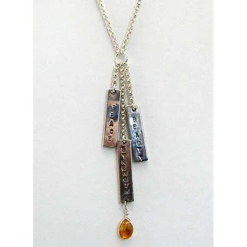 Searcey Designs Sterling Silver Beauty, Peace, Strength Inspiration Bar With Topaz