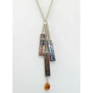 Searcey Designs Sterling Silver Beauty, Peace, Strength Inspiration Bar With Topaz