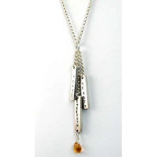 Searcey Designs Sterling Silver Beauty, Peace, Strength Inspiration Bar With Topaz
