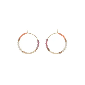 Semi Precious Small Assorted Beaded Hoops  - MIXED PINKS