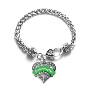 Silver Emerald Green Granddaughter Pave Heart Charm Braided Bracelet