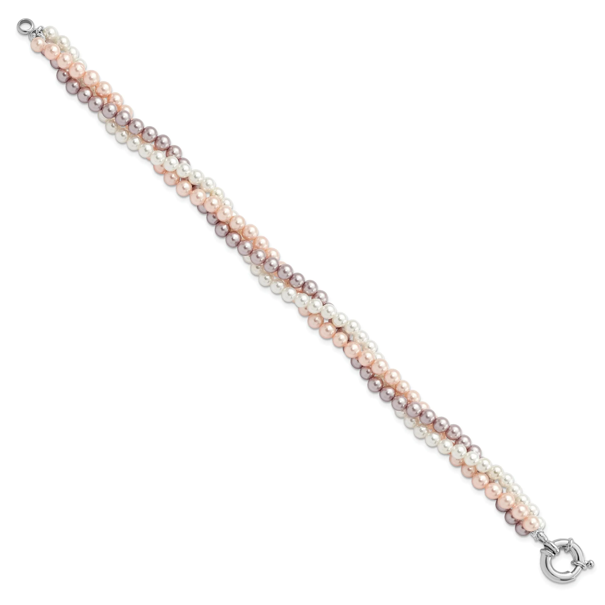 Silver Purple White Pink Shell Pearl Bracelet