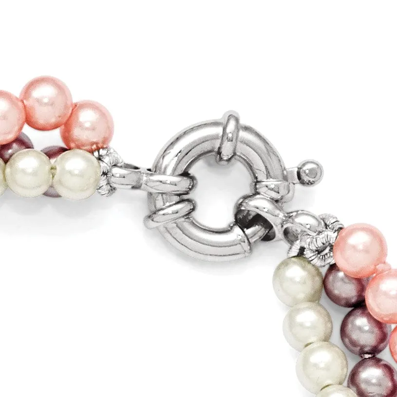 Silver Purple White Pink Shell Pearl Bracelet