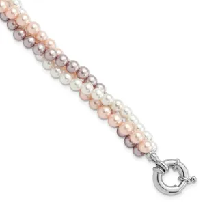 Silver Purple White Pink Shell Pearl Bracelet