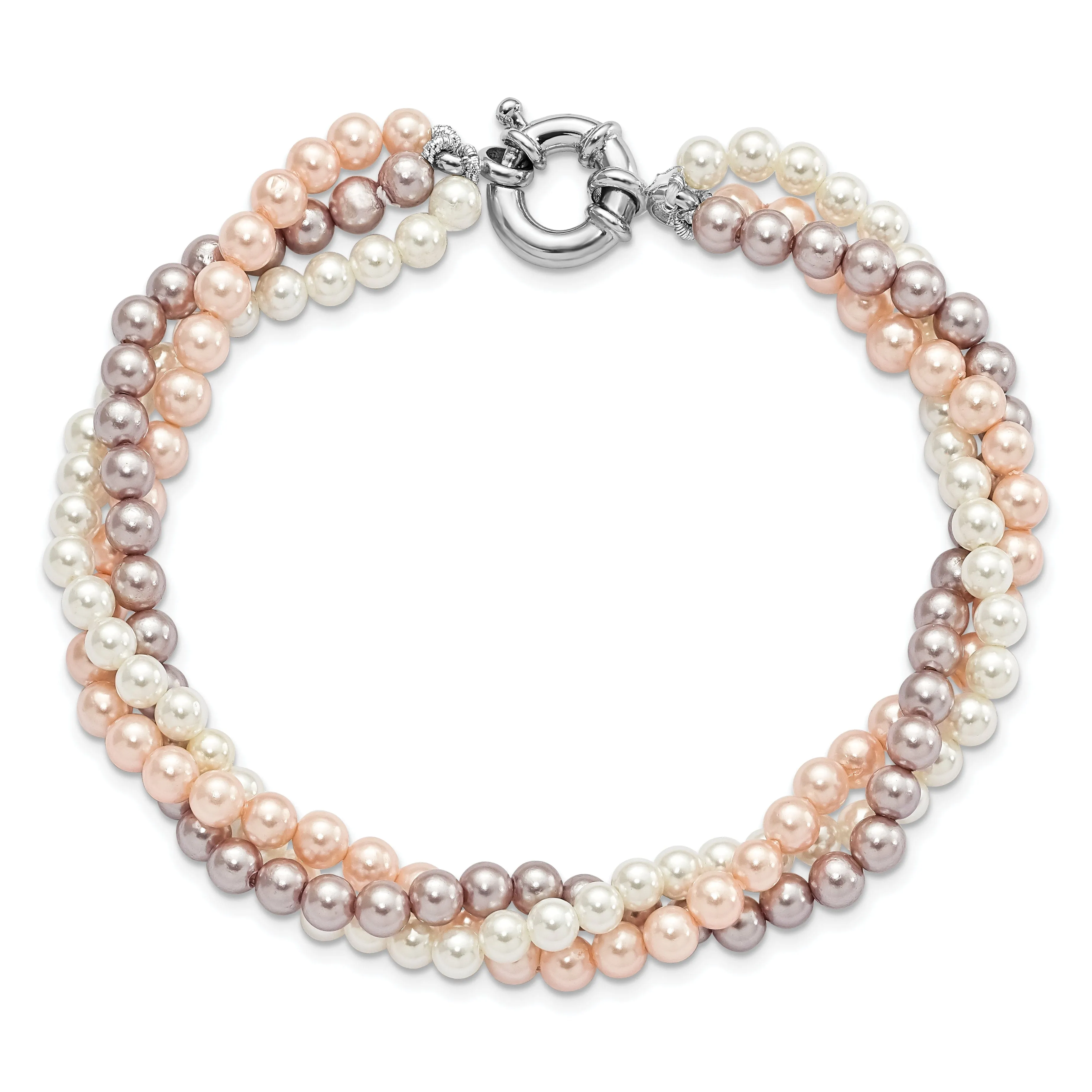Silver Purple White Pink Shell Pearl Bracelet