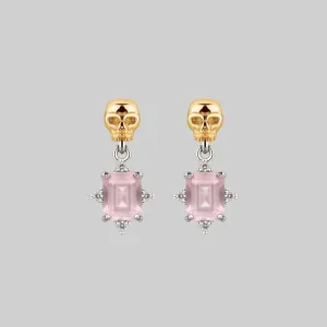 STAR CROSSED LOVERS. Rose Quartz & Skull Earrings - Silver